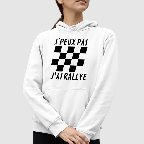 Sweat Capuche Adulte J'peux pas j'ai rallye Blanc