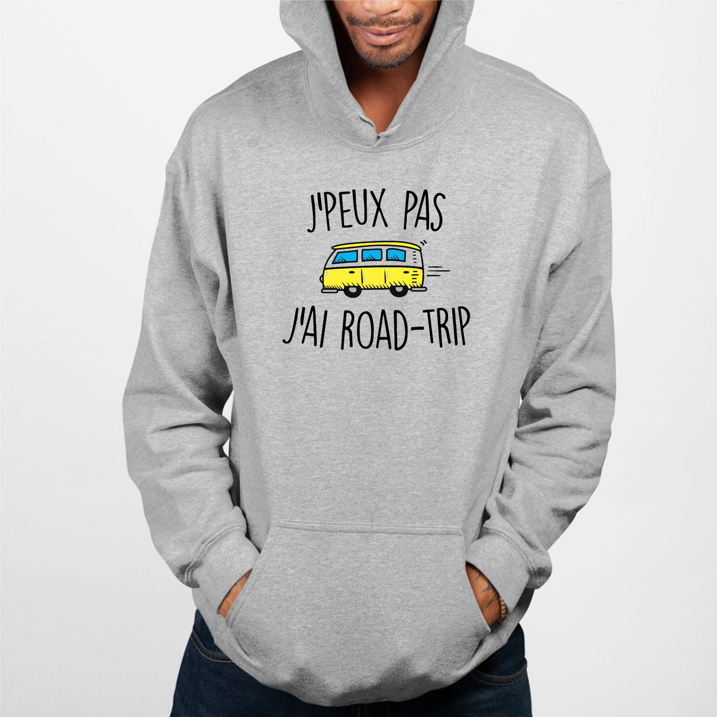 Sweat Capuche Adulte J'peux pas j'ai road-trip Gris