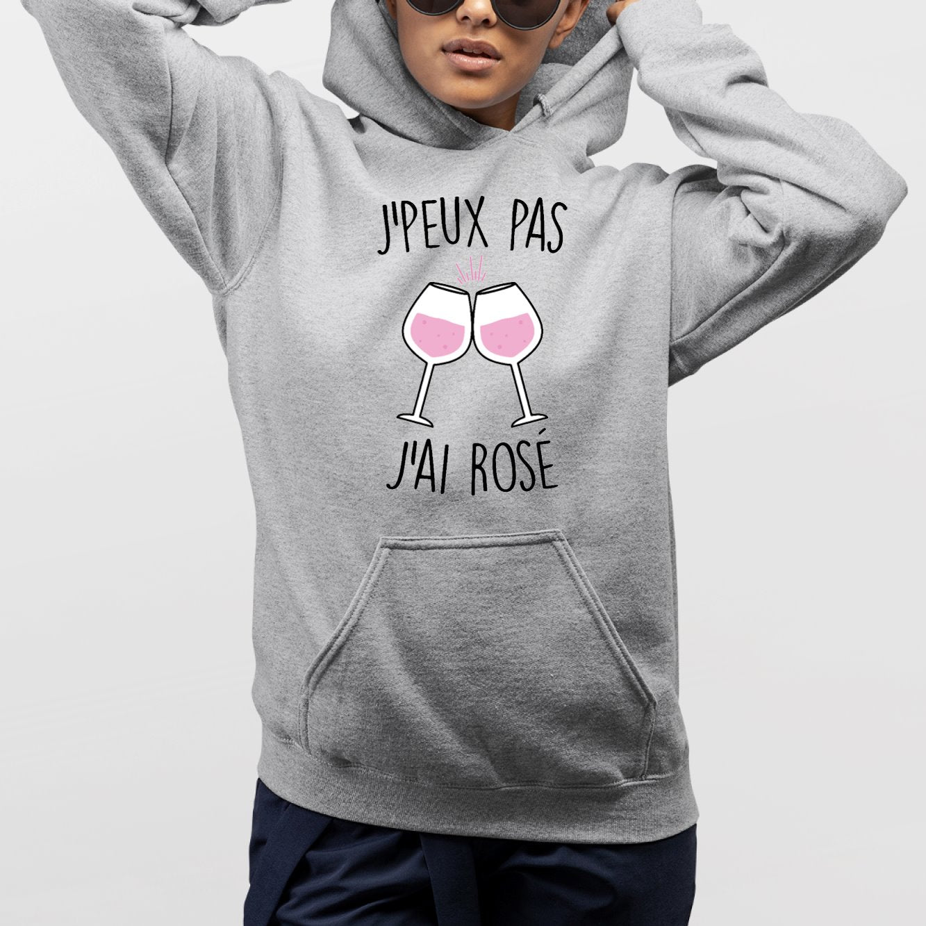 Sweat Capuche Adulte J'peux pas j'ai rosé Gris