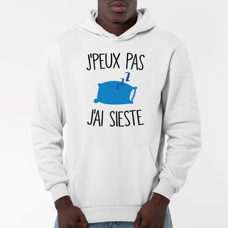 Sweat Capuche Adulte J'peux pas j'ai sieste Blanc