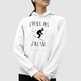 Sweat Capuche Adulte J'peux pas j'ai ski Blanc