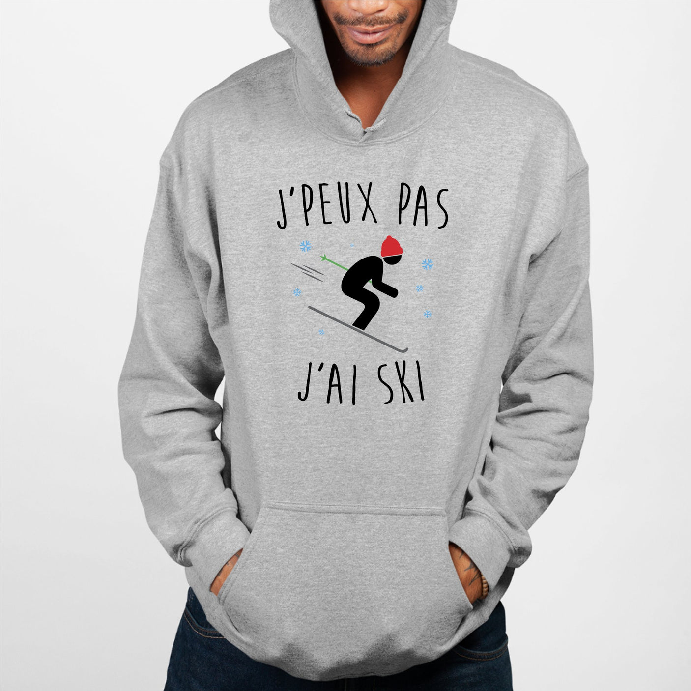 Sweat Capuche Adulte J'peux pas j'ai ski Gris