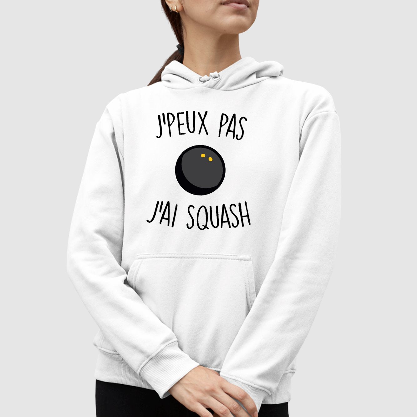 Sweat Capuche Adulte J'peux pas j'ai squash Blanc