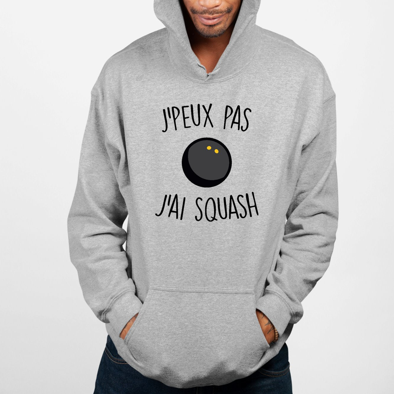 Sweat Capuche Adulte J'peux pas j'ai squash Gris