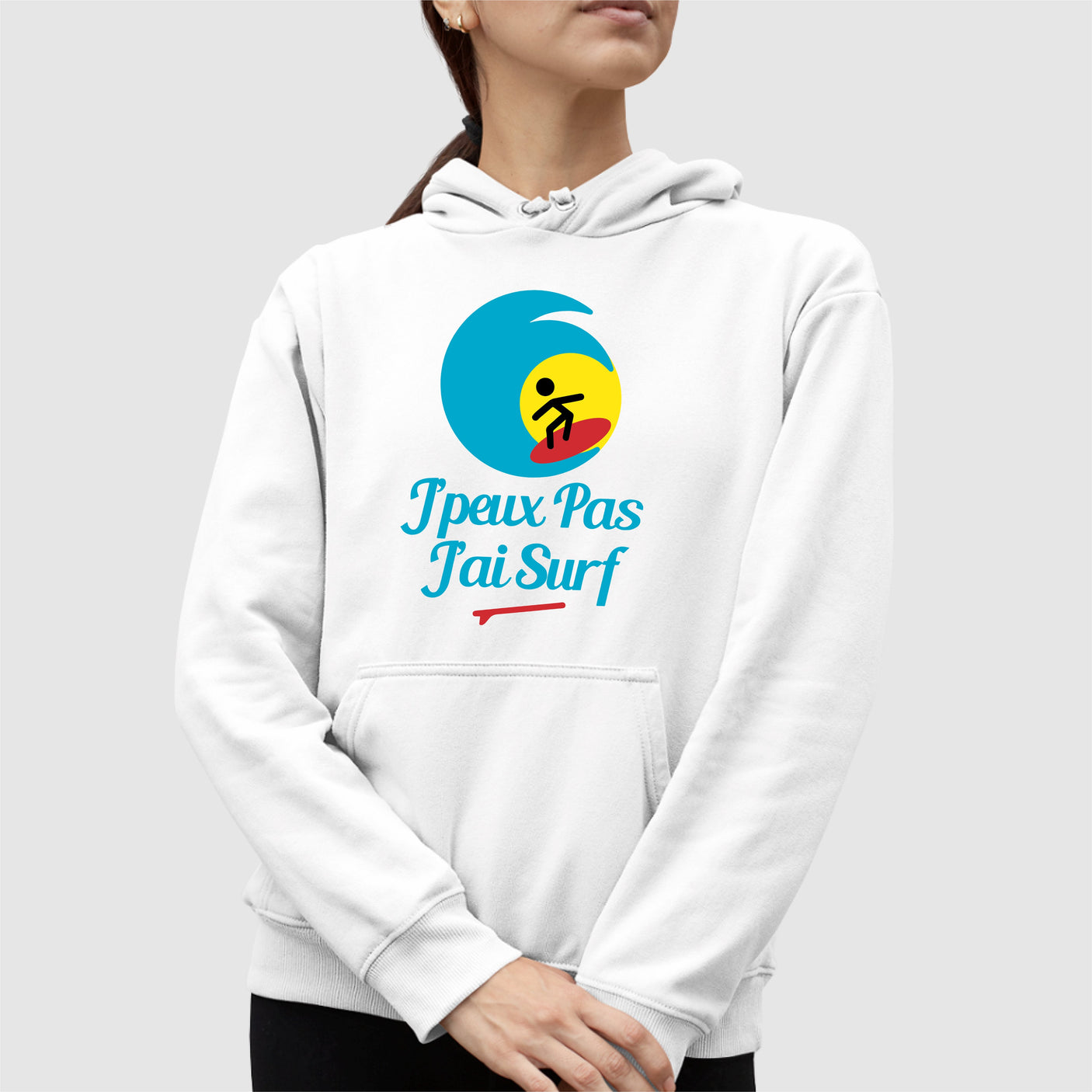 Sweat Capuche Adulte J'peux pas j'ai surf Blanc