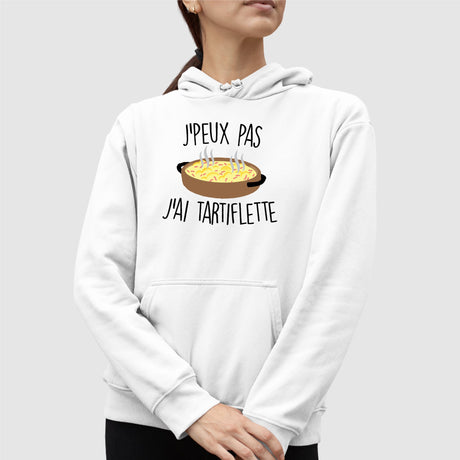 Sweat Capuche Adulte J'peux pas j'ai tartiflette Blanc