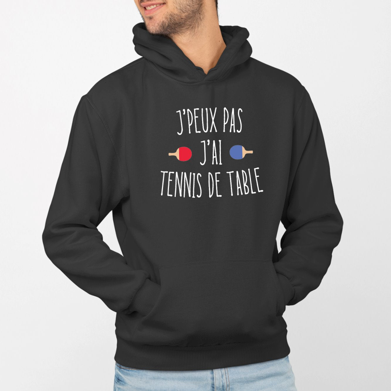 Sweat Capuche Adulte J'peux pas j'ai tennis de table Noir