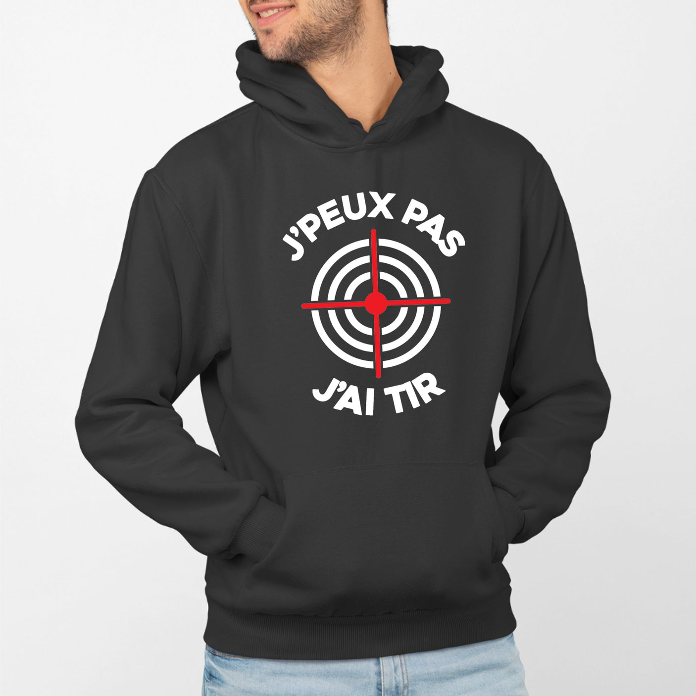 Sweat Capuche Adulte J'peux pas j'ai tir Noir