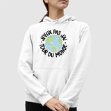 Sweat Capuche Adulte J'peux pas j'ai tour du monde Blanc