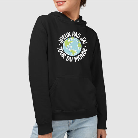 Sweat Capuche Adulte J'peux pas j'ai tour du monde Noir