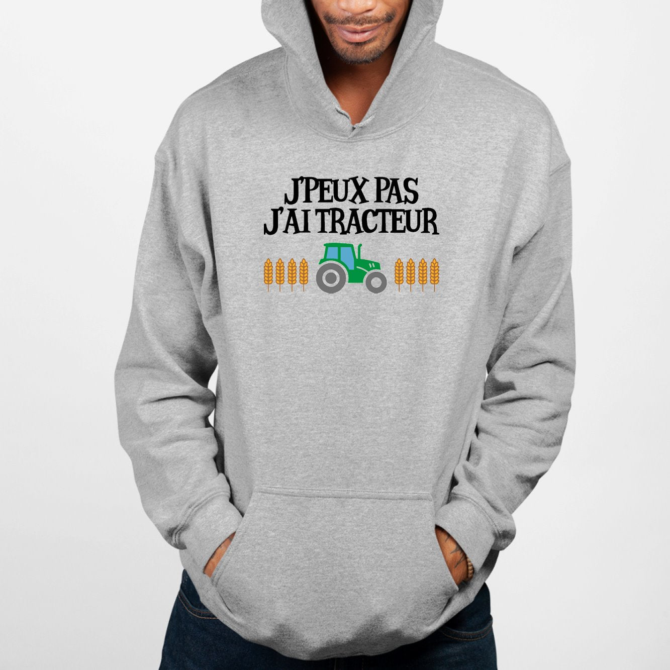 Sweat Capuche Adulte J'peux pas j'ai tracteur Gris