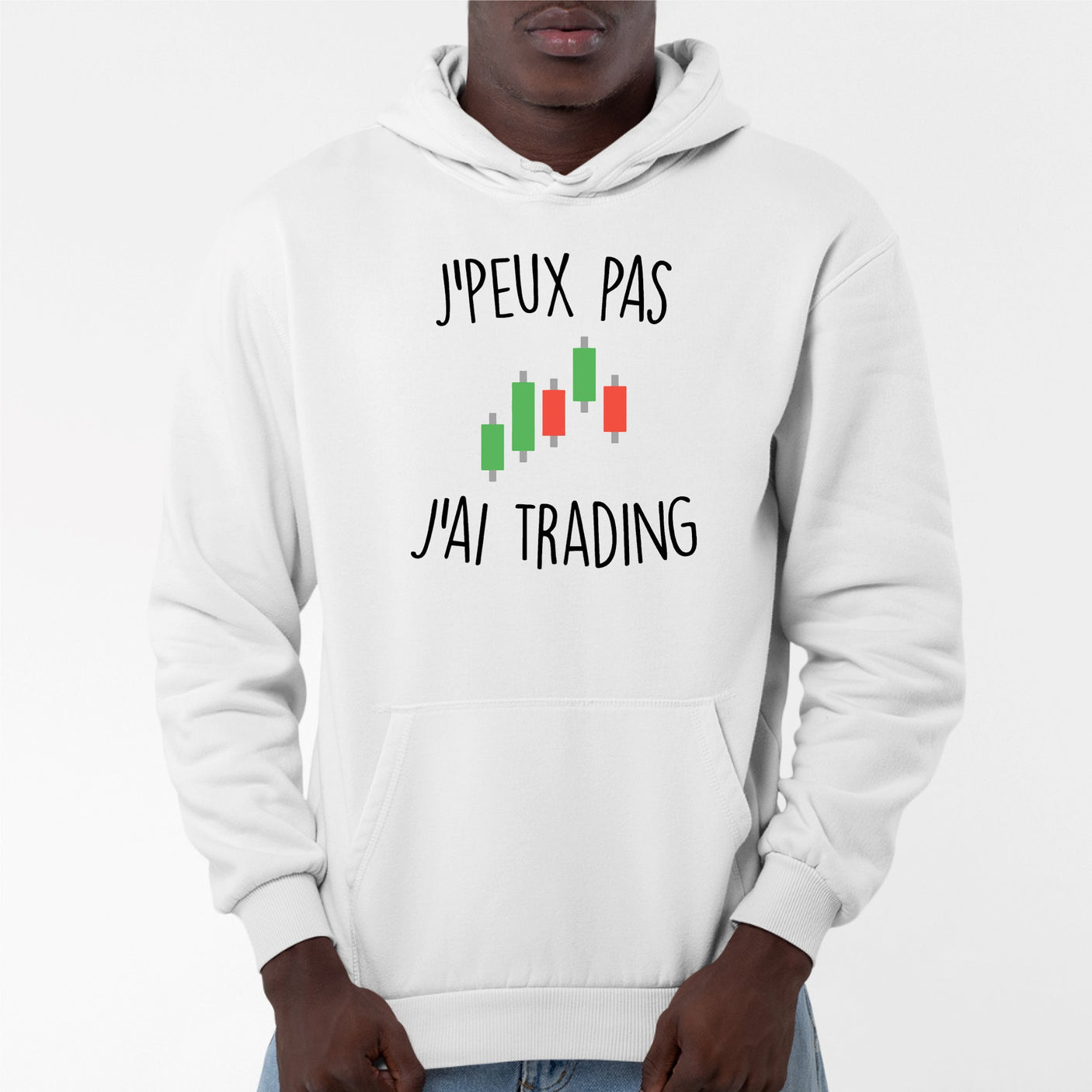 Sweat Capuche Adulte J'peux pas j'ai trading Blanc