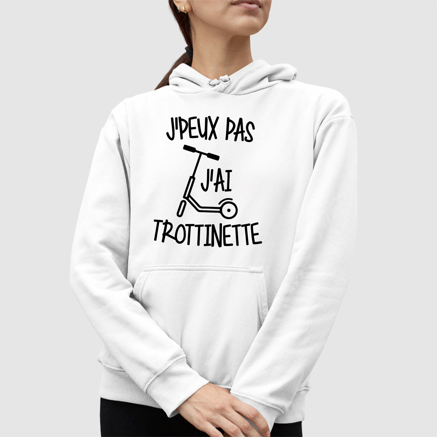 Sweat Capuche Adulte J'peux pas j'ai trottinette Blanc