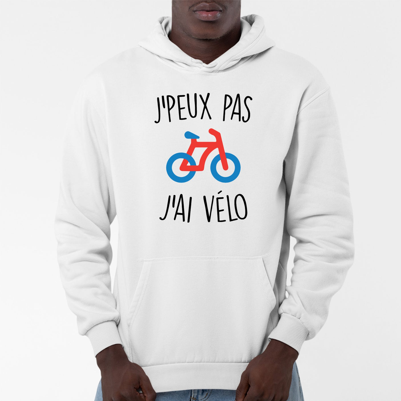 Sweat Capuche Adulte J'peux pas j'ai vélo Blanc