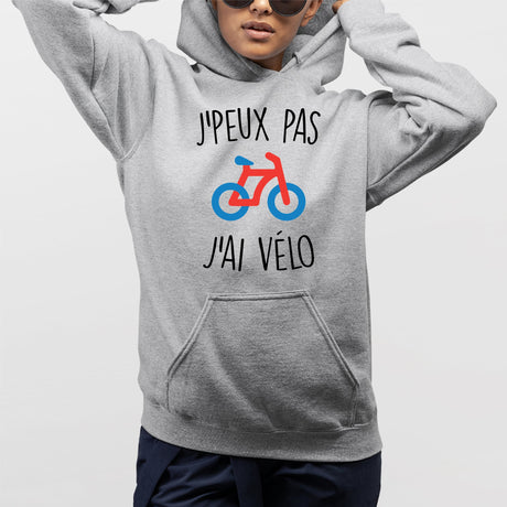 Sweat Capuche Adulte J'peux pas j'ai vélo Gris