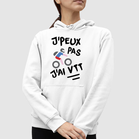 Sweat Capuche Adulte J'peux pas j'ai VTT Blanc