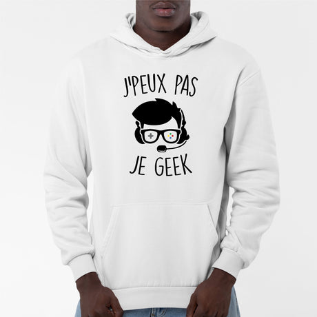 Sweat Capuche Adulte J'peux pas je geek Blanc