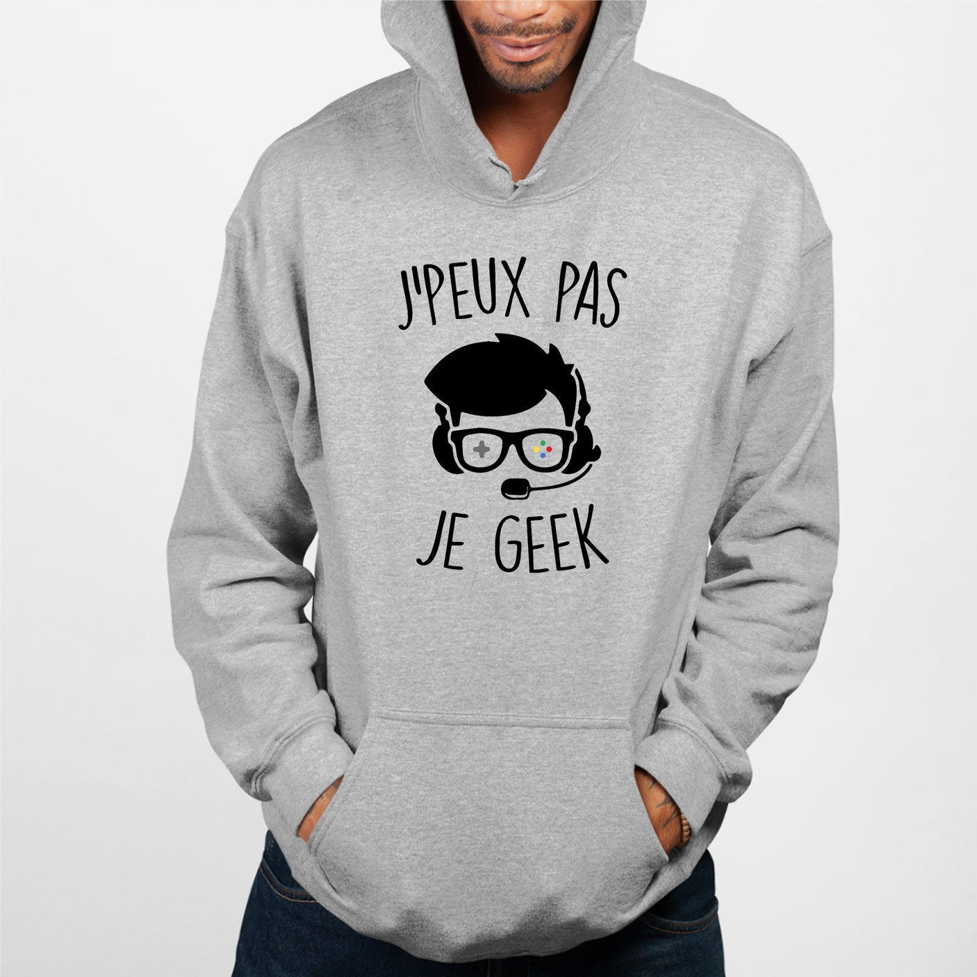 Sweat Capuche Adulte J'peux pas je geek Gris