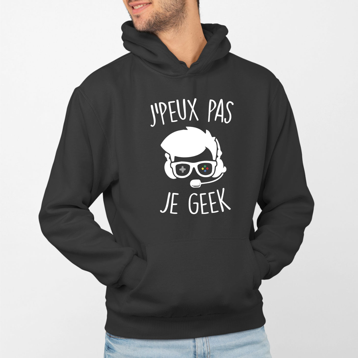 Sweat Capuche Adulte J'peux pas je geek Noir