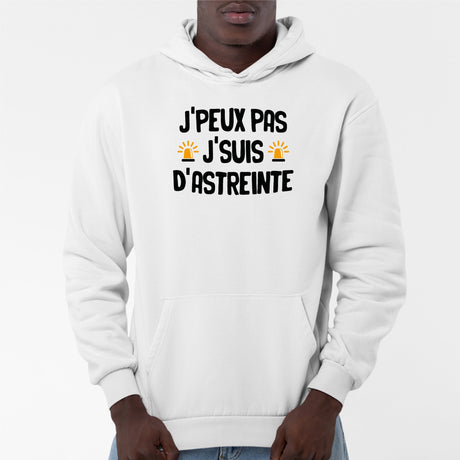 Sweat Capuche Adulte J'peux pas j'suis d'astreinte Blanc