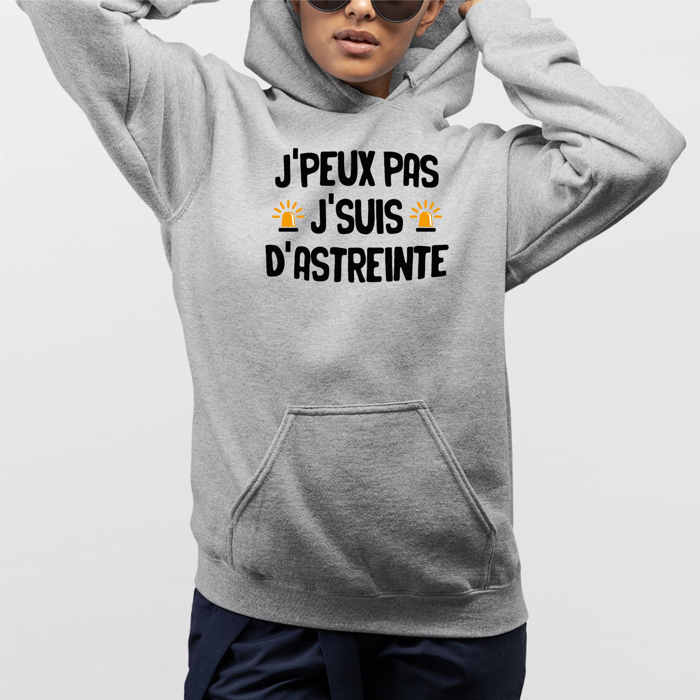 Sweat Capuche Adulte J'peux pas j'suis d'astreinte Gris