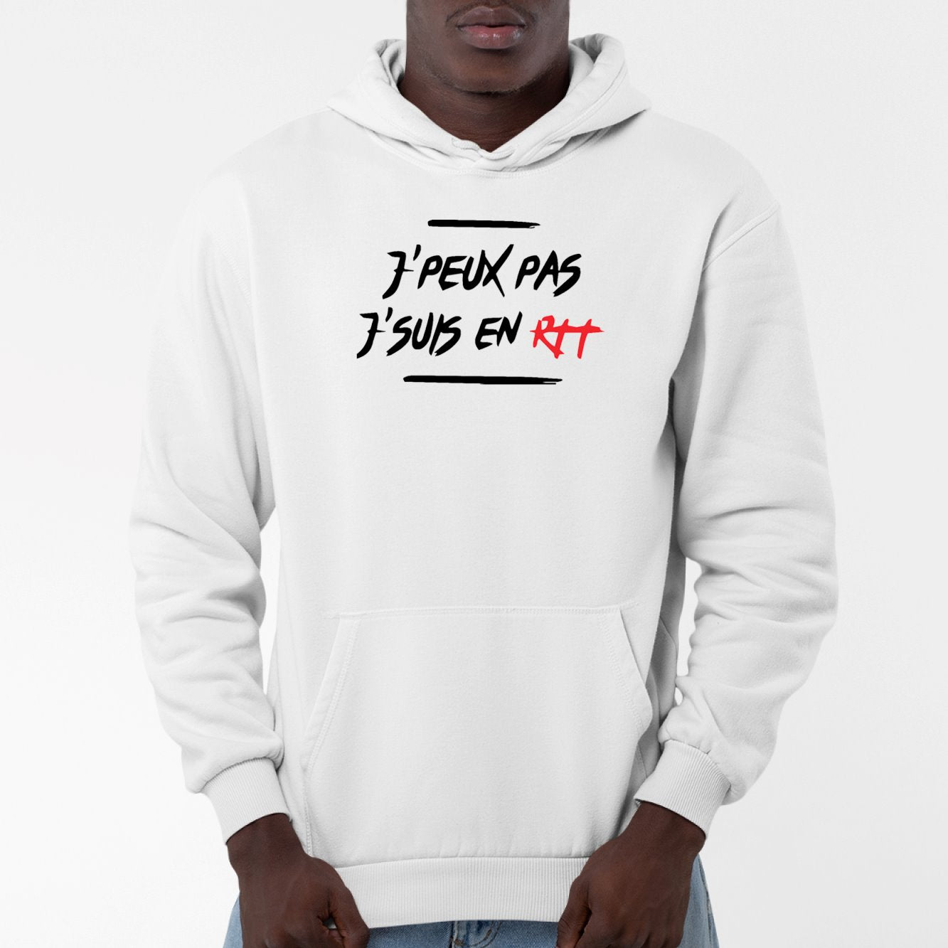 Sweat Capuche Adulte J'peux pas j'suis en RTT Blanc