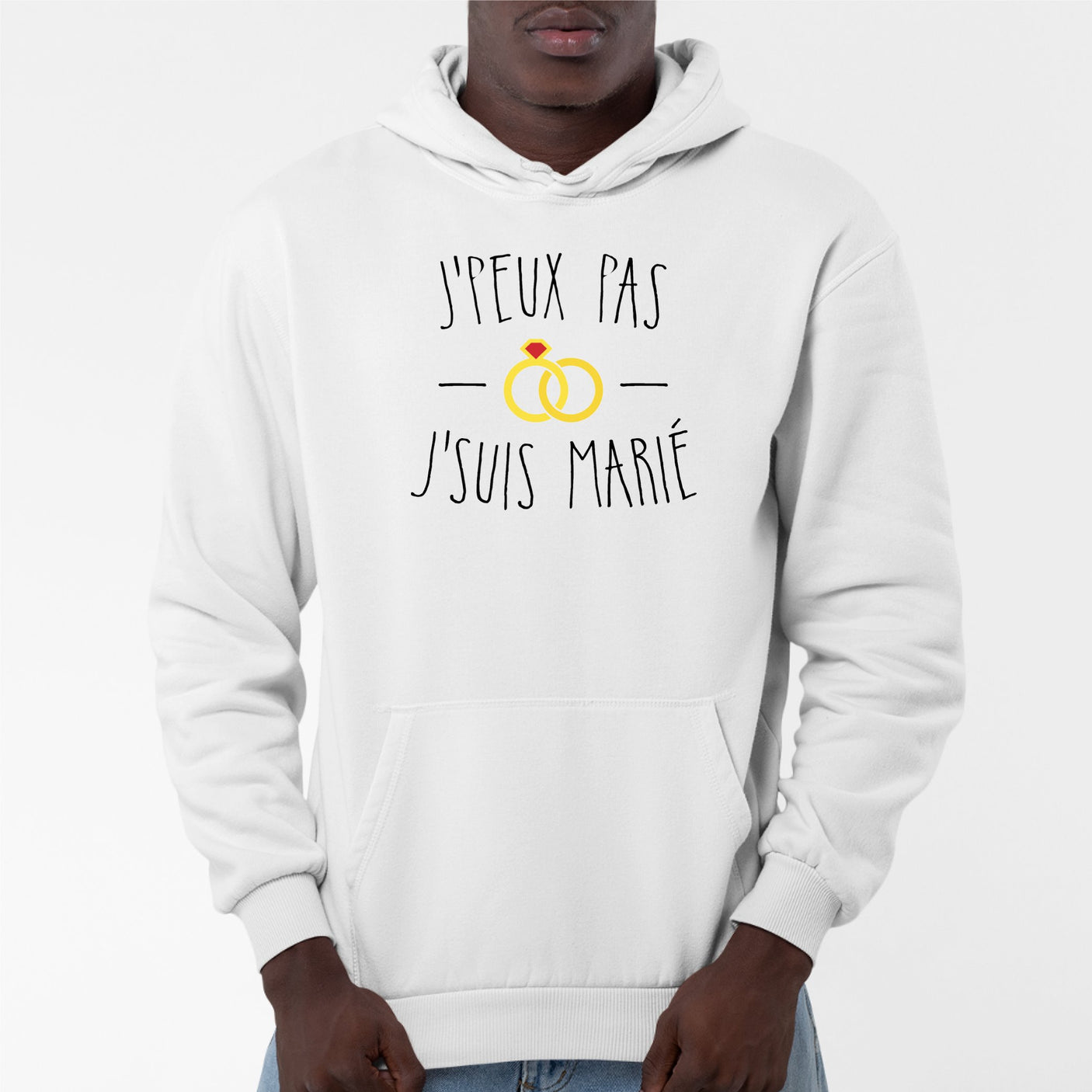 Sweat Capuche Adulte J'peux pas j'suis marié Blanc