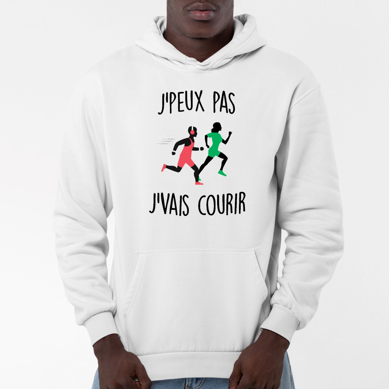 Sweat Capuche Adulte J'peux pas j'vais courir Blanc