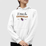 Sweat Capuche Adulte J'veux du chocolat Blanc