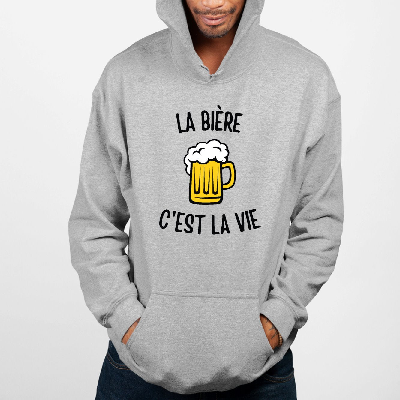 Sweat Capuche Adulte La bière c'est la vie Gris