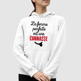 Sweat Capuche Adulte La femme parfaite est une connasse Blanc