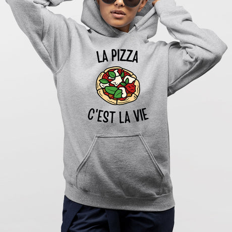 Sweat Capuche Adulte La pizza c'est la vie Gris