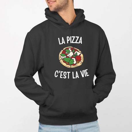 Sweat Capuche Adulte La pizza c'est la vie Noir