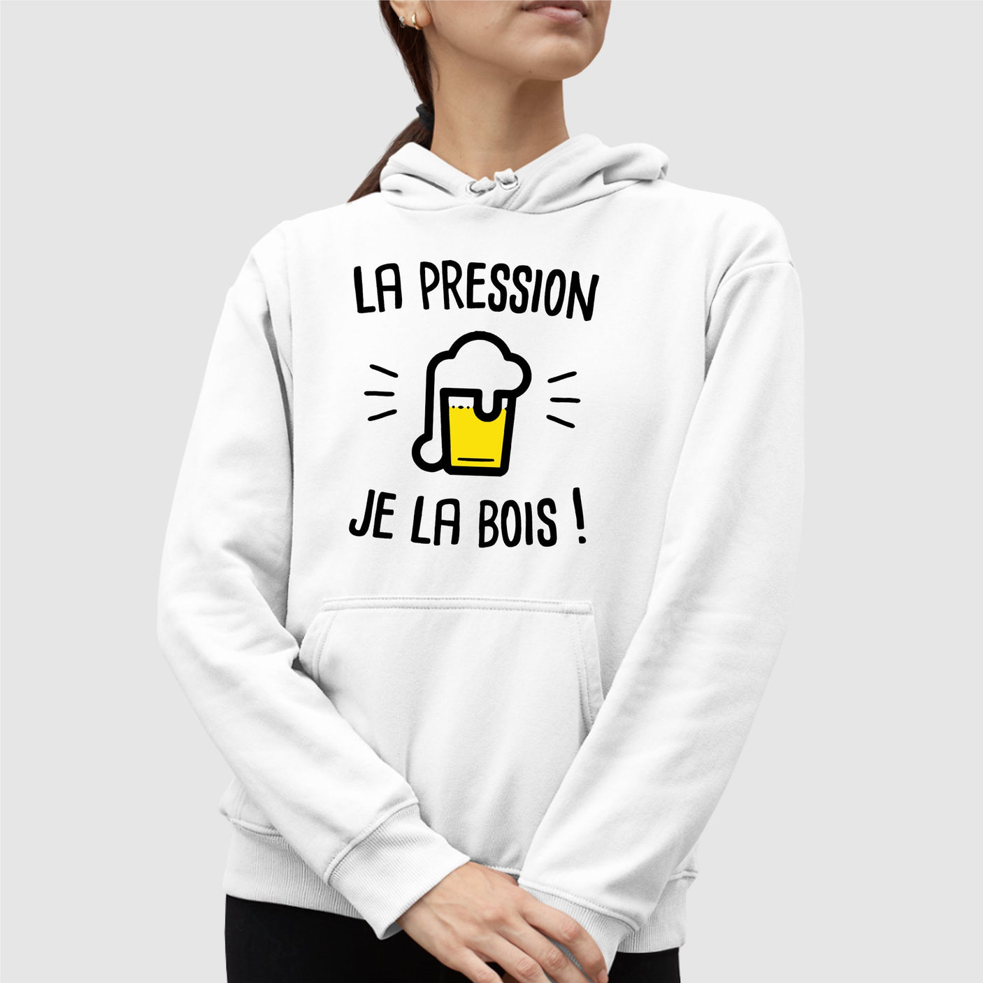 Sweat Capuche Adulte La pression je la bois Blanc