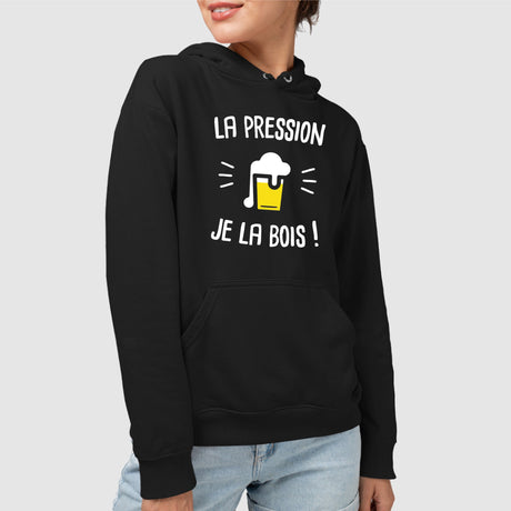 Sweat Capuche Adulte La pression je la bois Noir