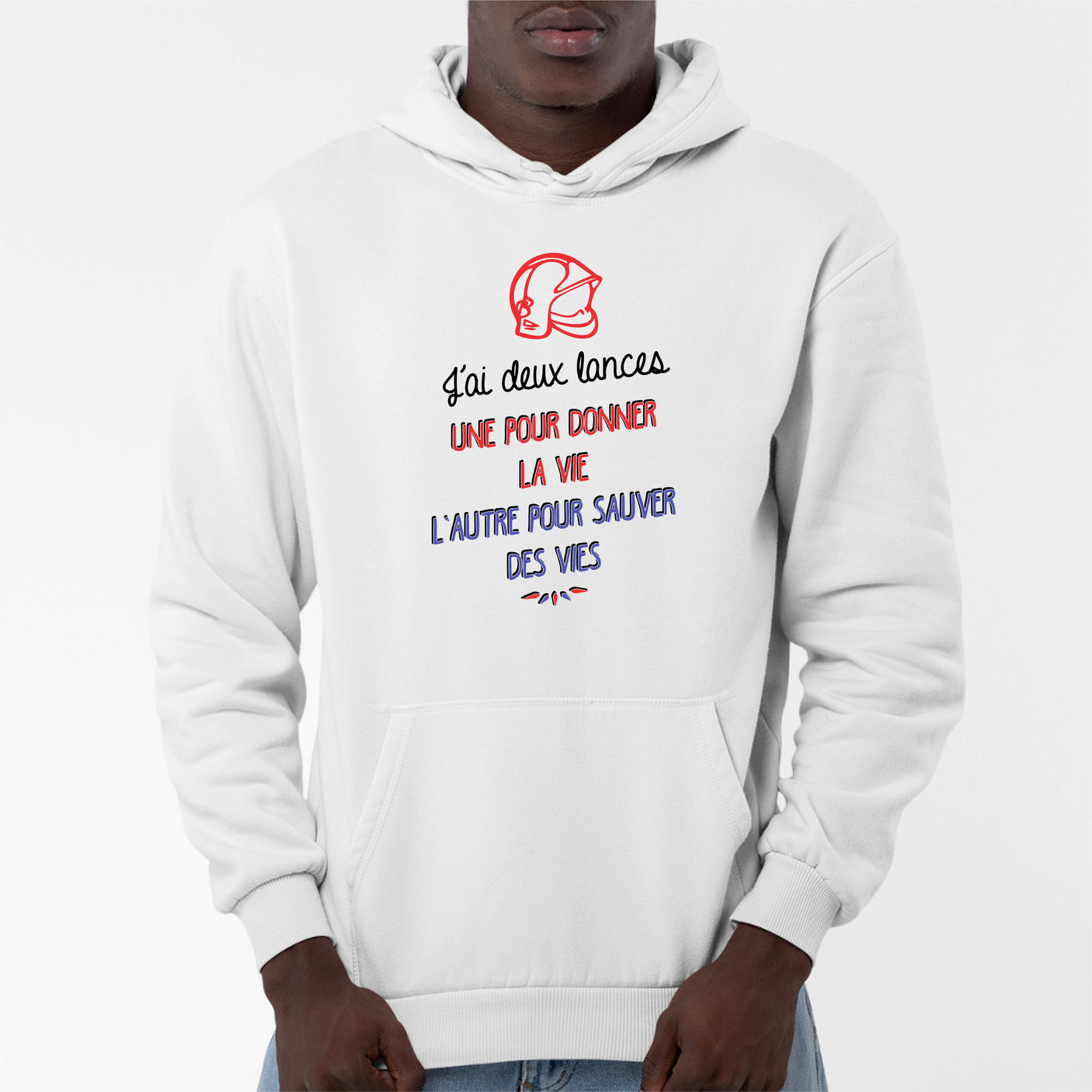 Sweat Capuche Adulte Lance de pompier Blanc