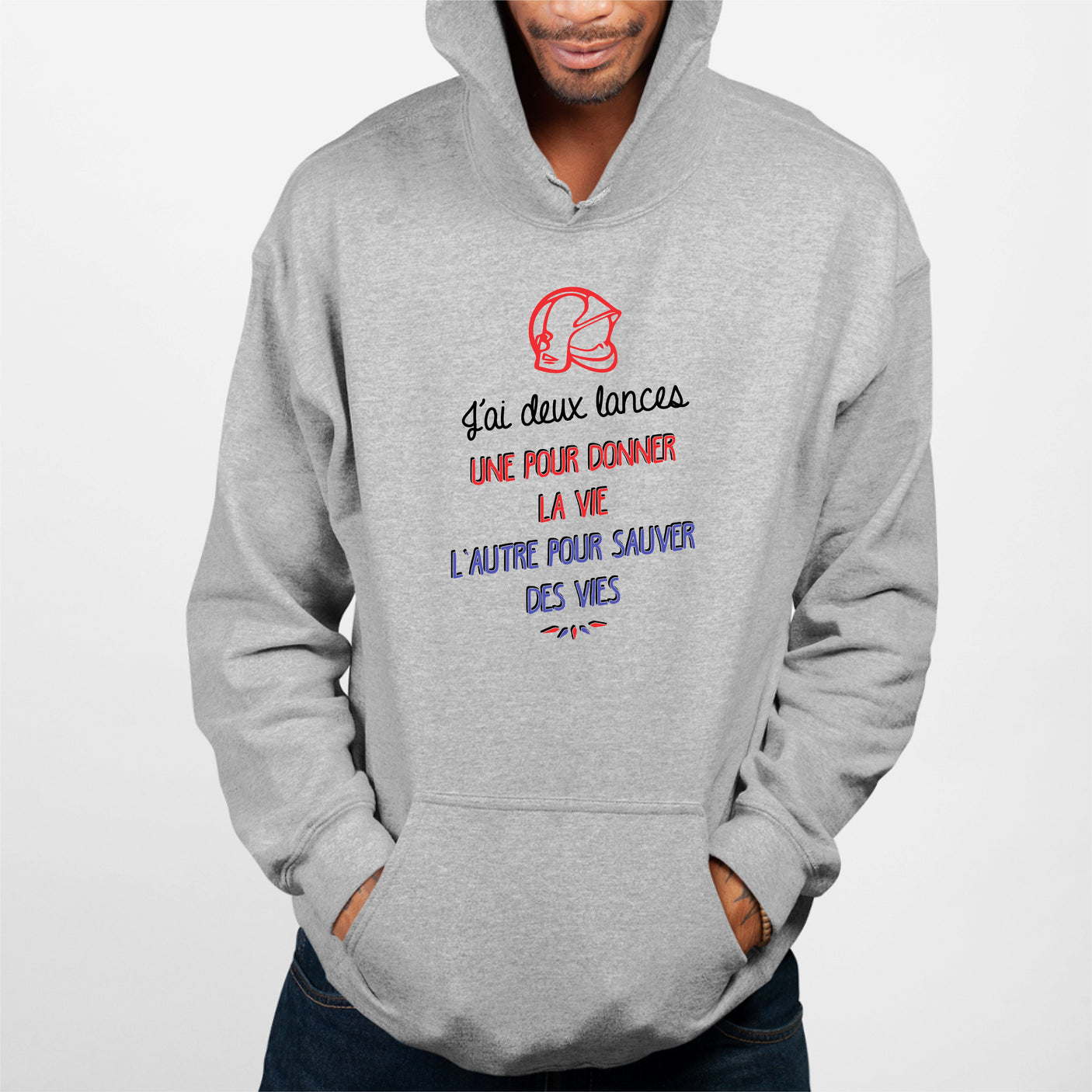 Sweat Capuche Adulte Lance de pompier Gris