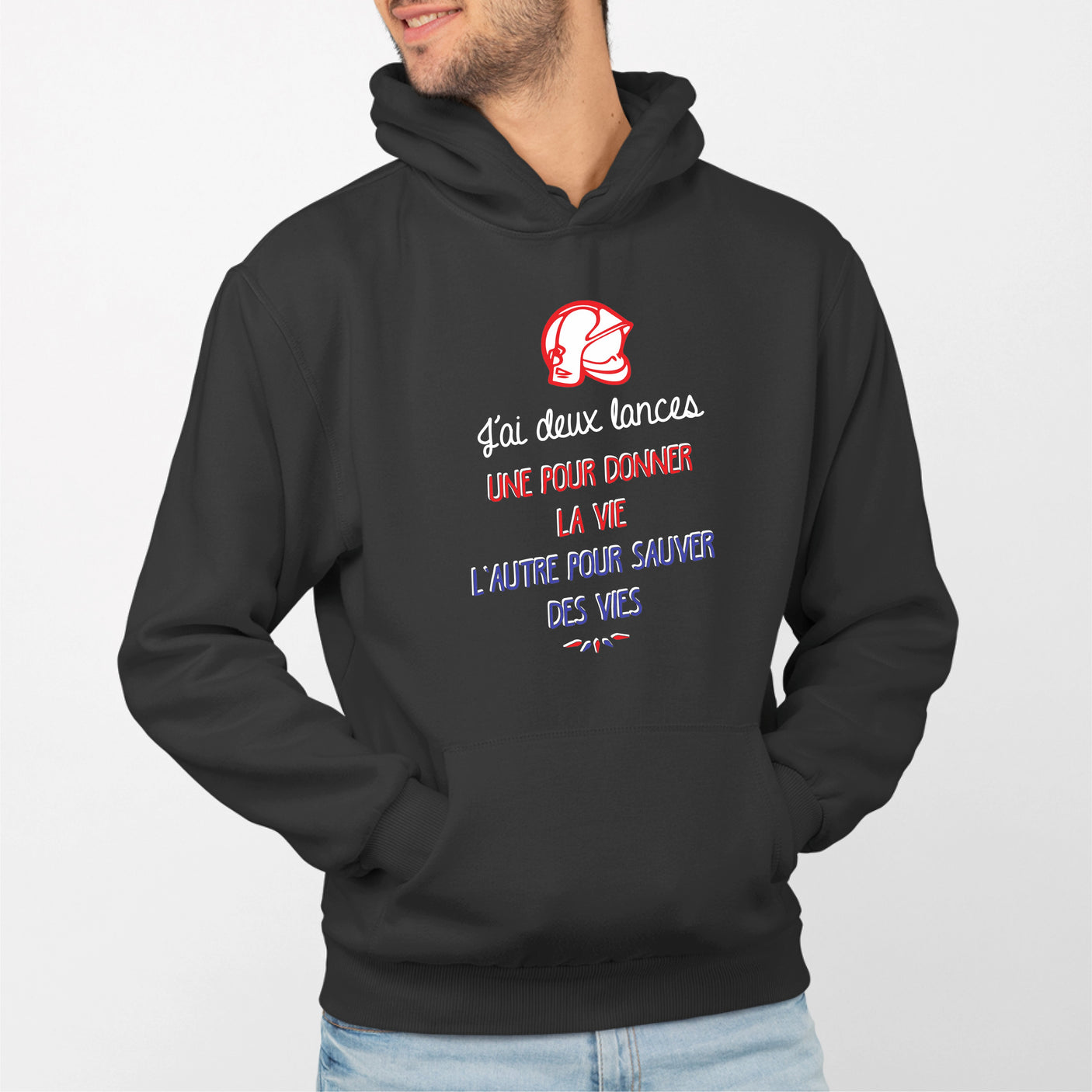 Sweat Capuche Adulte Lance de pompier Noir