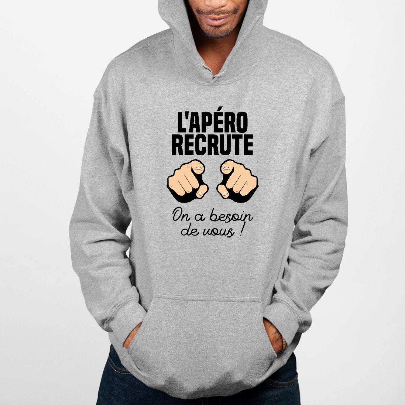 Sweat Capuche Adulte L'apéro recrute Gris