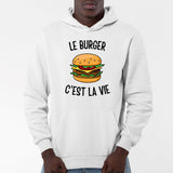 Sweat Capuche Adulte Le burger c'est la vie Blanc