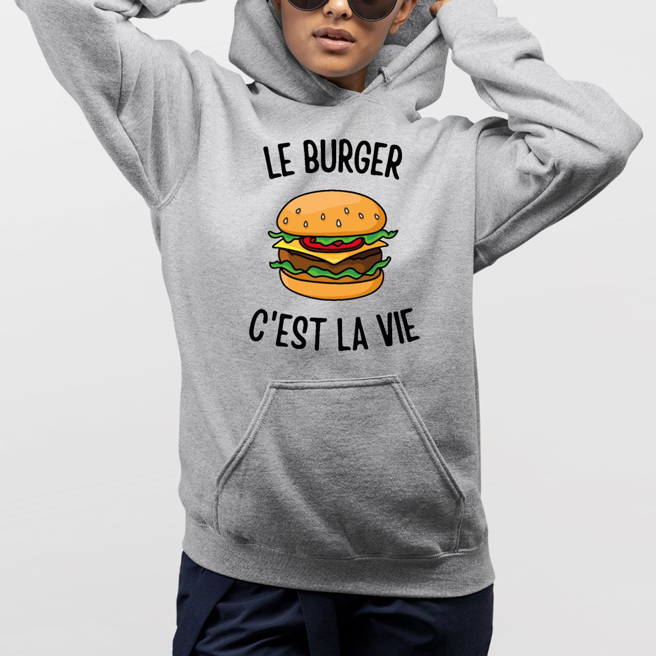 Sweat Capuche Adulte Le burger c'est la vie Gris