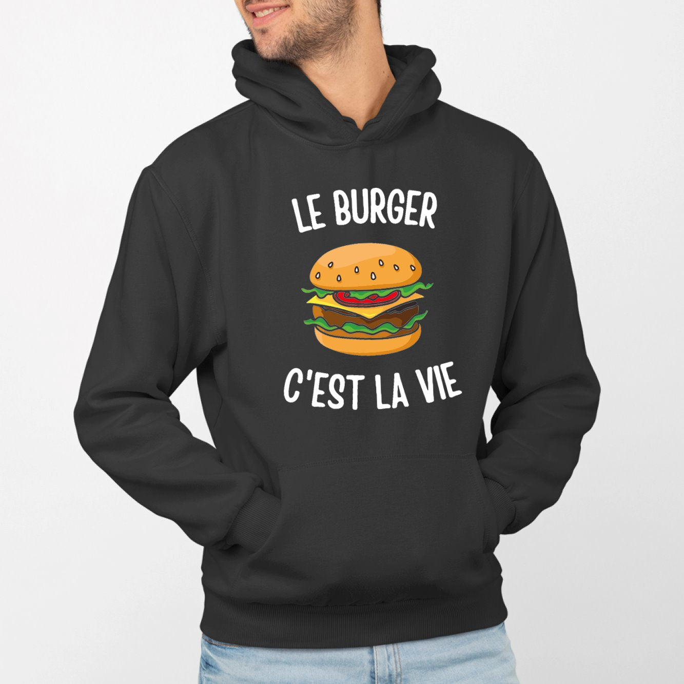 Sweat Capuche Adulte Le burger c'est la vie Noir