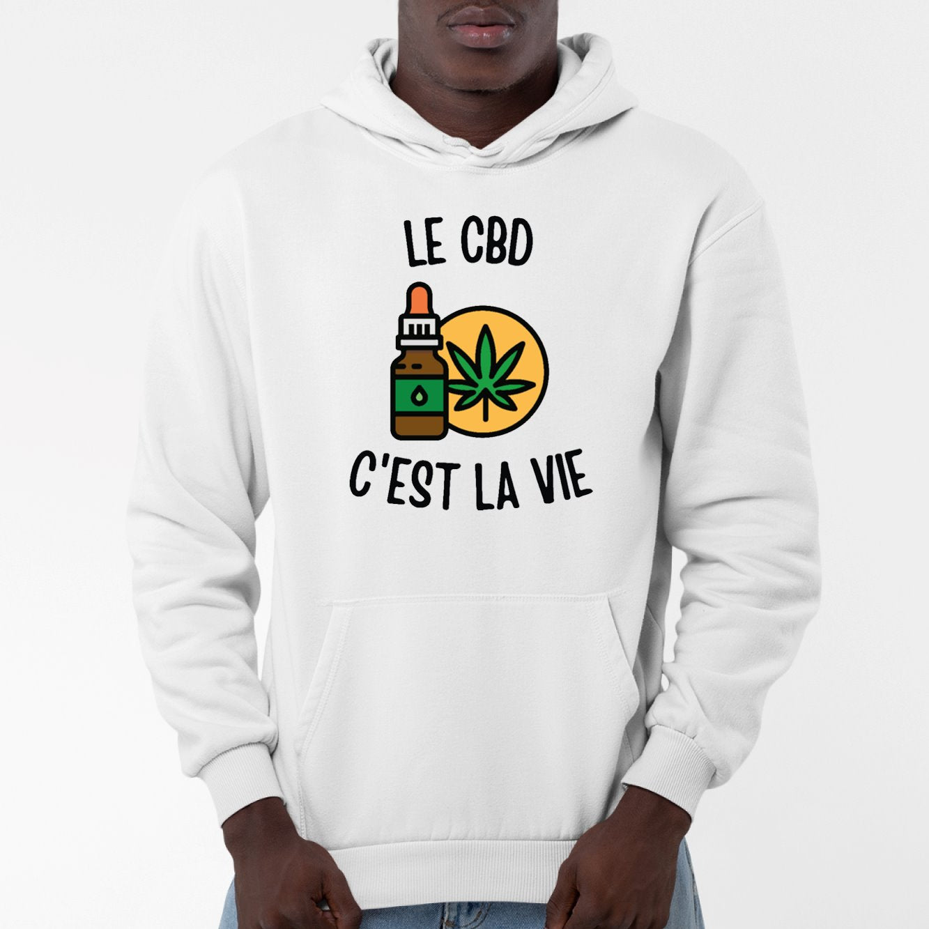 Sweat Capuche Adulte Le CBD c'est la vie Blanc