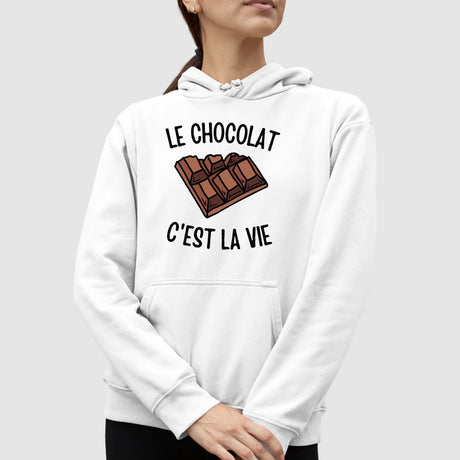 Sweat Capuche Adulte Le chocolat c'est la vie Blanc