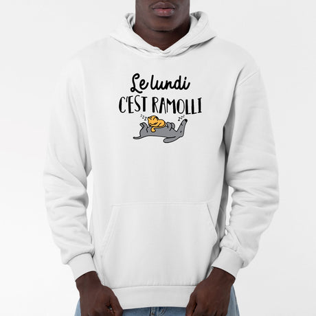 Sweat Capuche Adulte Le lundi c'est ramolli Blanc