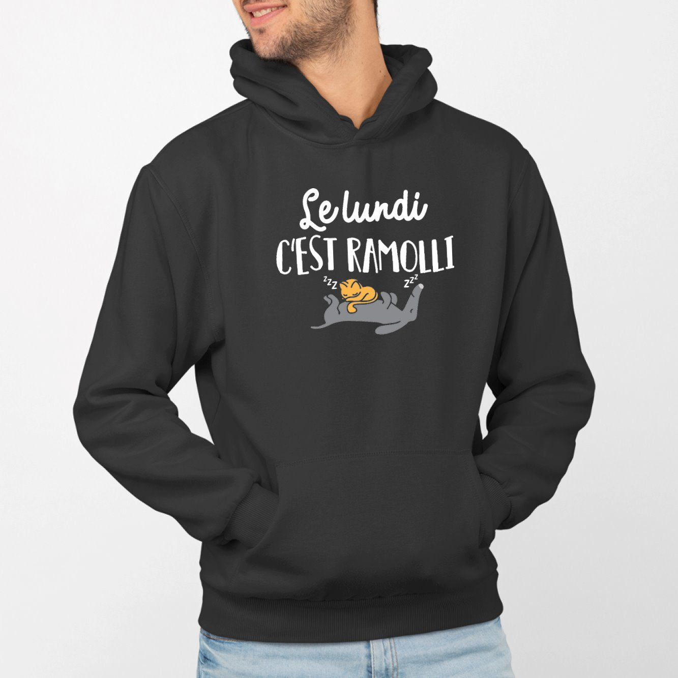 Sweat Capuche Adulte Le lundi c'est ramolli Noir