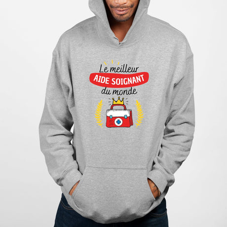 Sweat Capuche Adulte Le meilleur aide soignant du monde Gris