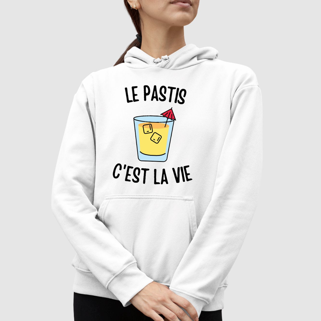 Sweat Capuche Adulte Le pastis c'est la vie Blanc