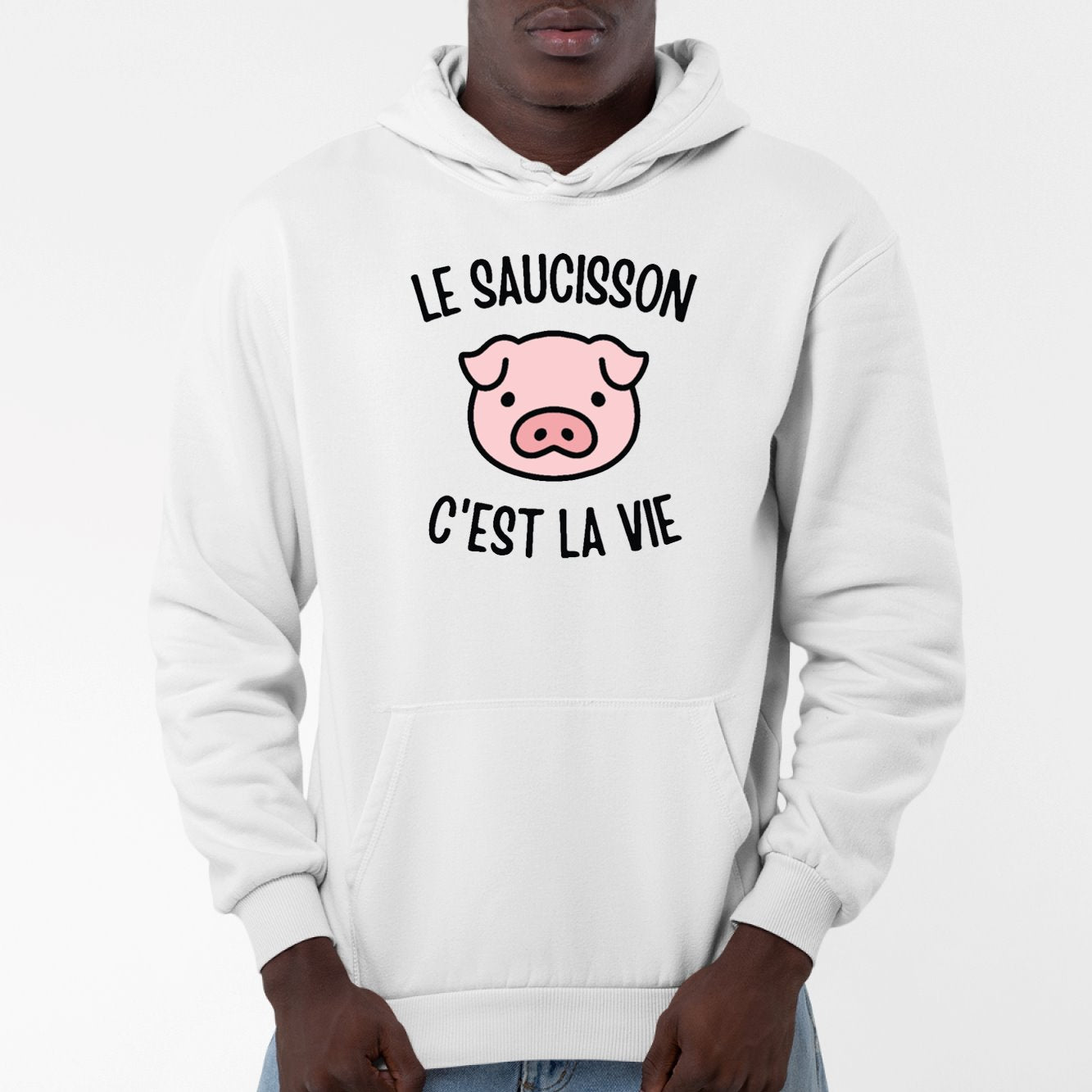 Sweat Capuche Adulte Le saucisson c'est la vie Blanc