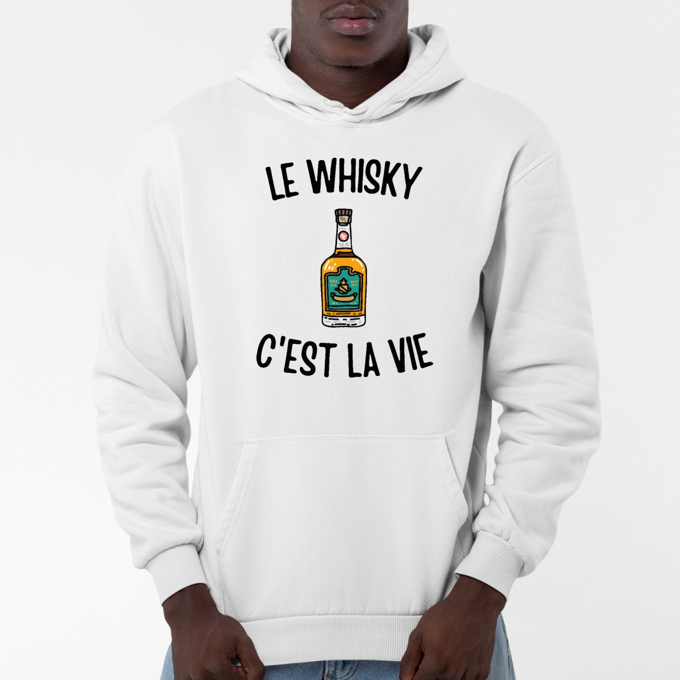 Sweat Capuche Adulte Le whisky c'est la vie Blanc